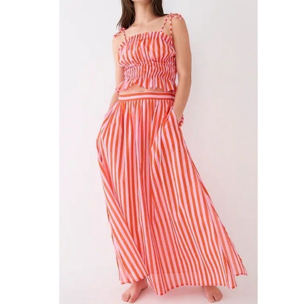 J.Crew Smocked cotton voile top in stripe with matching cover up skirt
